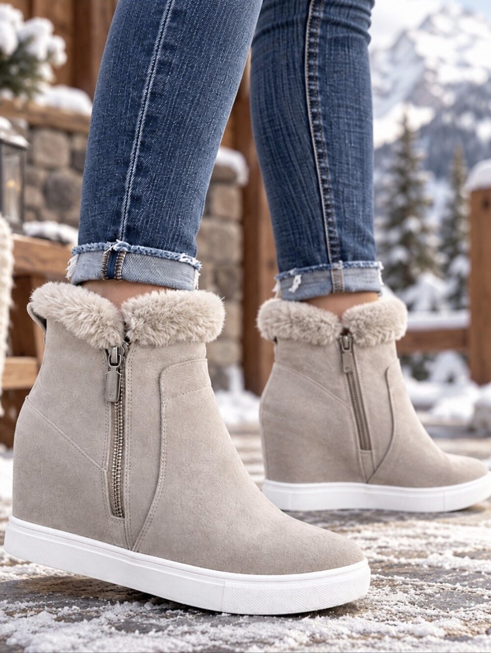 Blondo Glade Y2K Après-Ski Waterproof Suede Faux Fur Hidden Wedge Bootie 9M